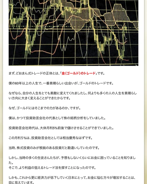 「僕は、かつて投資助言会社の代表として株の銘柄分析をしていました。投資助言会社時代は、大体月利5%前後で儲けさせることができていました」という語り