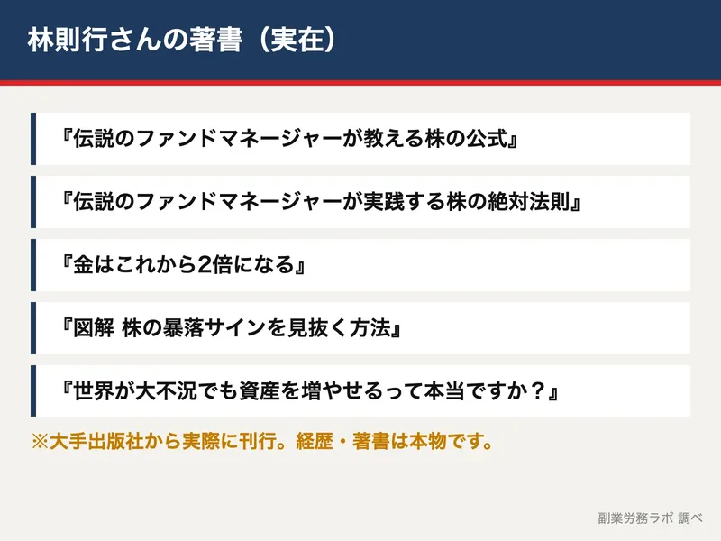 林則行が実際に出版している投資本の一覧を並べた図