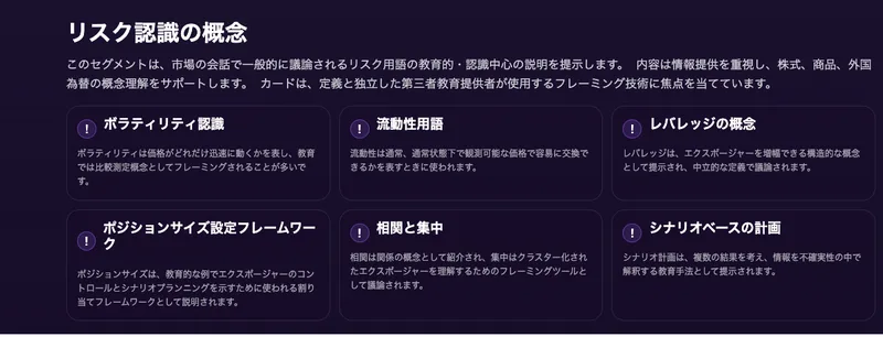 「ボラティリティ認識」「レバレッジの概念」など投資のリスク用語を並べたnoa sakuraのカード