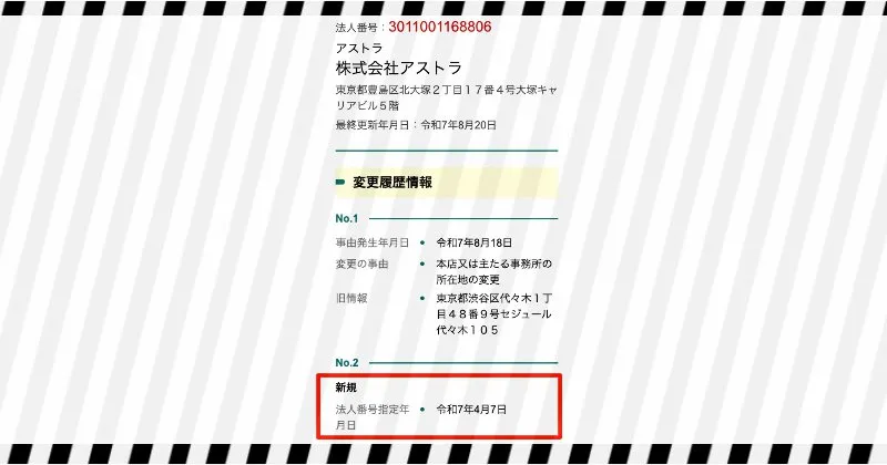 株式会社アストラの登記情報